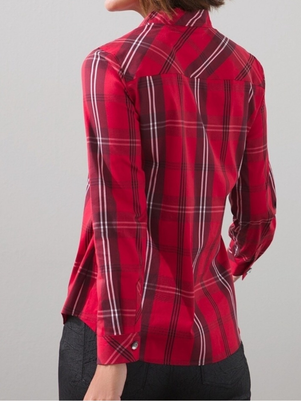 Chico's Red Plaid Crystal Bling Holiday Christmas Blouse Button Down 3 XL 16 18 - Picture 3 of 16